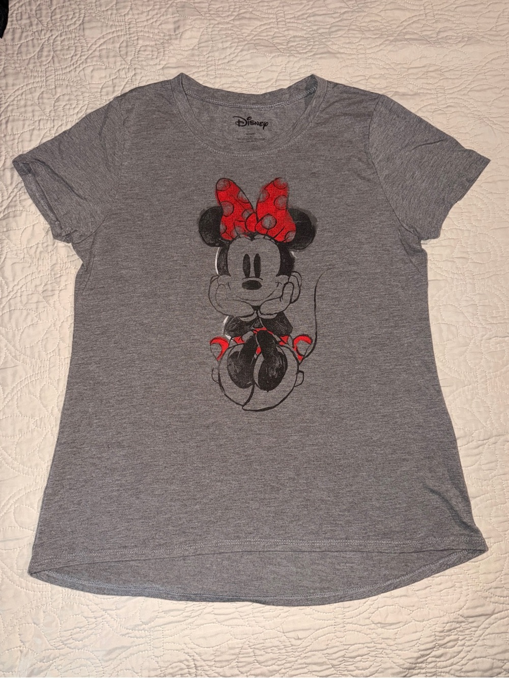 Disney Juniors Gray Minnie Mouse Graphic Tee with Red Bow